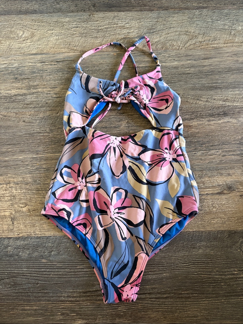 O'Neill Girls Floral One-Piece Swimsuit in Blue and Pink